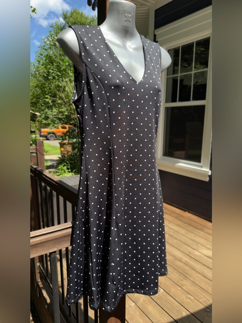 •Colori Black White Polka Dot Sleeveless Dress Medium Made in Canada - Picture 5 of 10